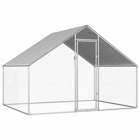 Galvanized Metal Chicken Coop Walk-in Chicken Run with Waterproof Cover - 2.75m x 2m x 1.92m