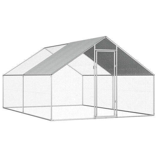 Galvanized Metal Chicken Coop Walk-in Chicken Run with Waterproof Cover - 2.75m x 4m x 1.92m