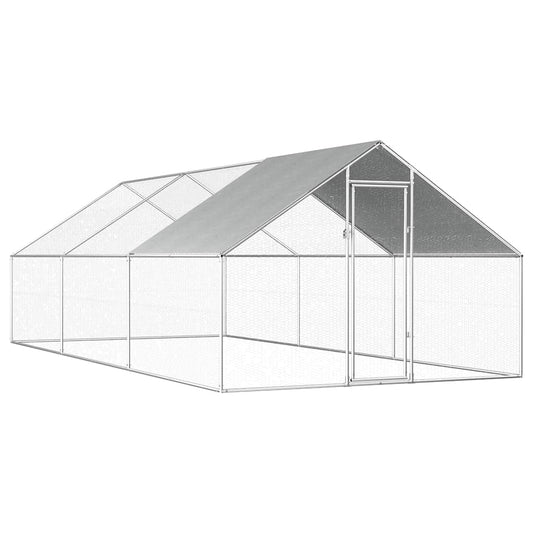 Galvanized Metal Chicken Coop Walk-in Chicken Run with Waterproof Cover - 2.75m x 6m x 1.92m