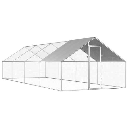 Galvanized Metal Chicken Coop Walk-in Chicken Run with Waterproof Cover - 2.75m x 8m x 1.92m