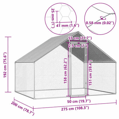 Galvanized Metal Chicken Coop Walk-in Chicken Run with Waterproof Cover - 2.75m x 2m x 1.92m